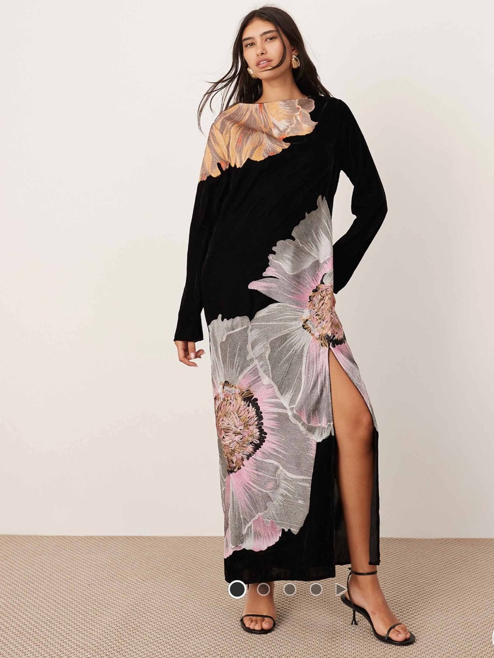 ASOS Black Maxi Dress with Pink & Cream Floral Print